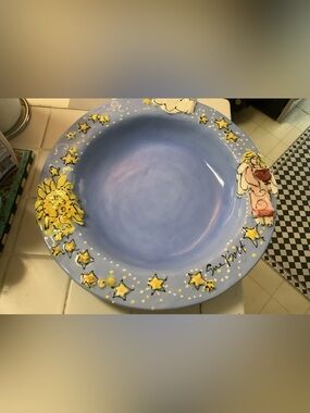 Sue Bolt Ceramic Large Bowl with Angel appx 15 and 2 inches deep EUC